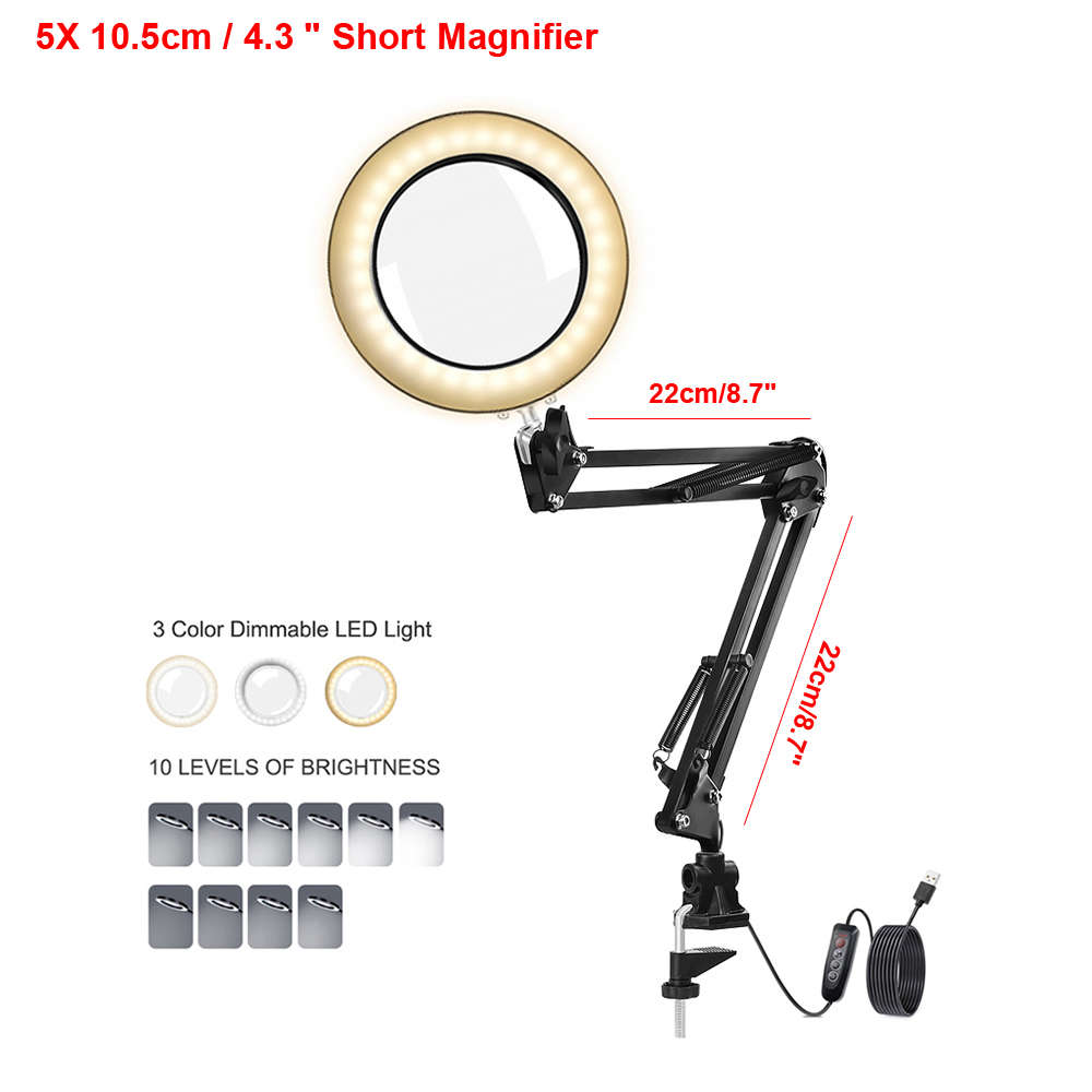 5X Illuminated Magnifier USB 3 Colors LED Magnifying Glass for Soldering Iron Repair/Table Lamp/Skin