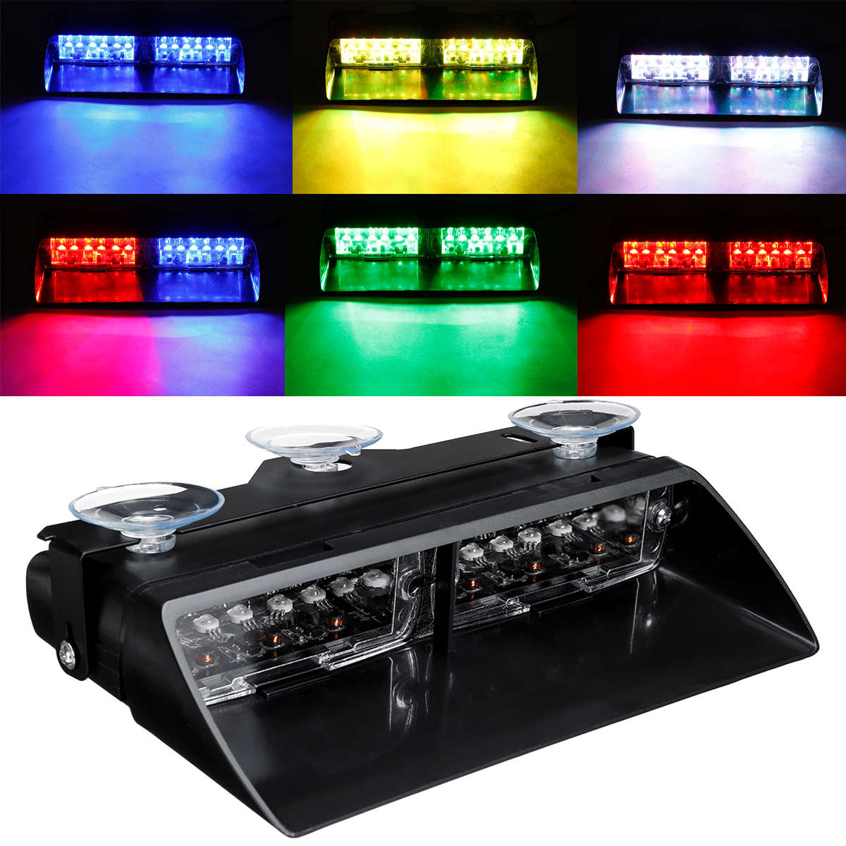 12LED RGB 12V 36W Car Auto Windshield Dashboard Emergency Warning Strobe Light 6 Colors