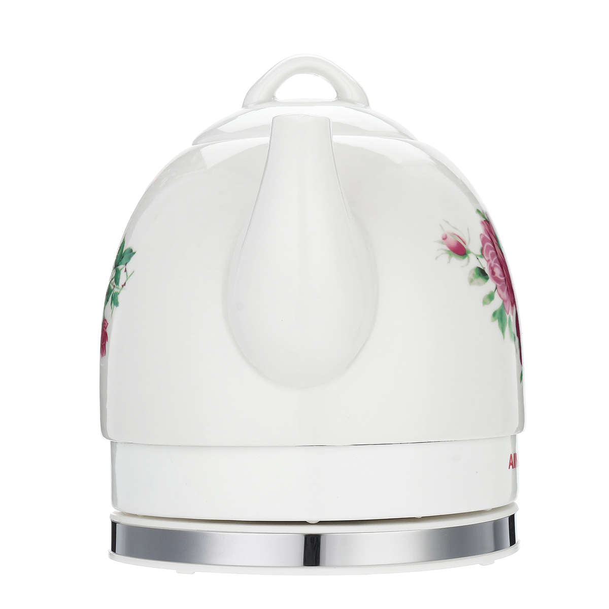 1.2L Electric Tea Water Kettle Ceramic Pot with Floral Rose Variable Temp White