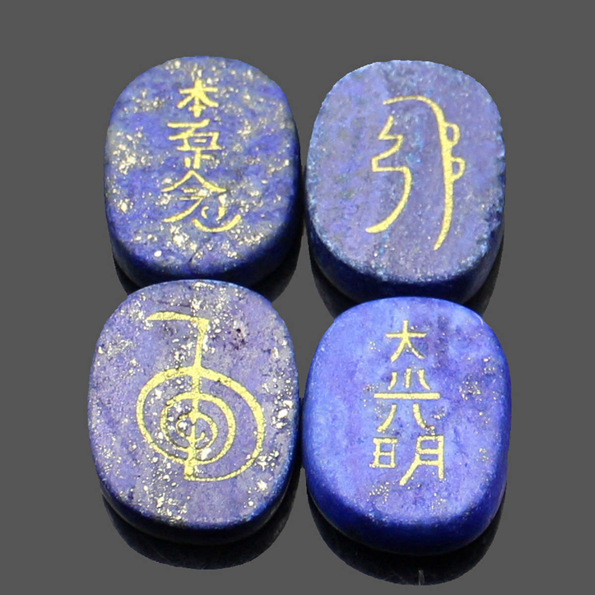 4PCS Engraved Usui Reiki Symbol Healing Energy Sanskrit Palm Crystal Stone Set Stone Decorations