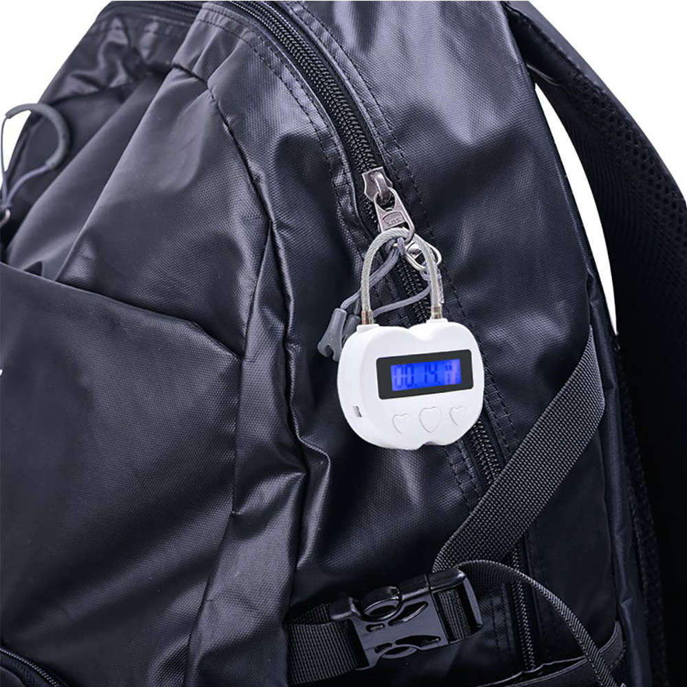 USB Rechargeable Time out Padlock Max Timing Lock Digital Timer Alarming Padlock w/ L (Color1 White)