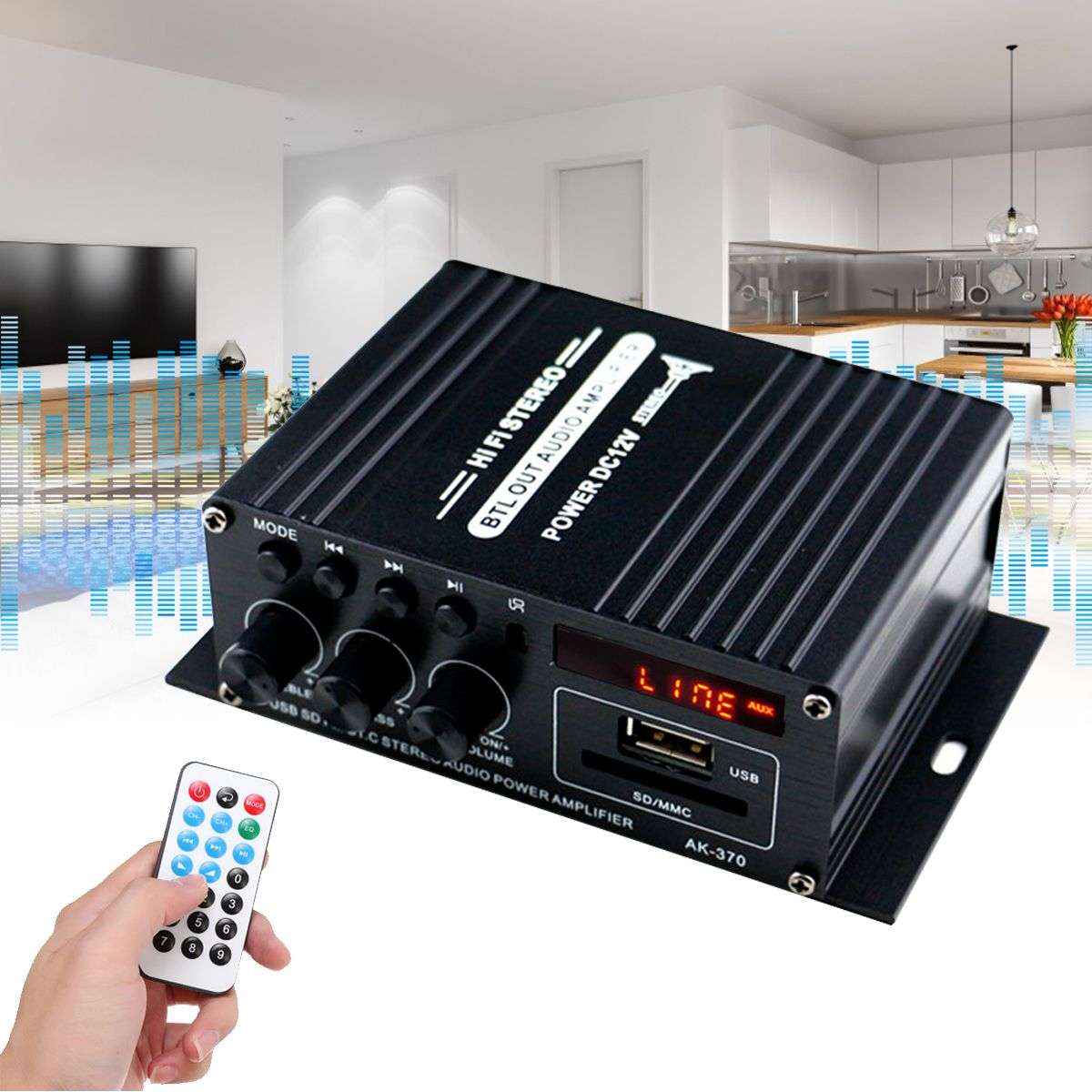 AK370 400W DC 12V / AC 220V Remote Control bluetooth HiFi Home car Stereo Amplifier Music Receiver F