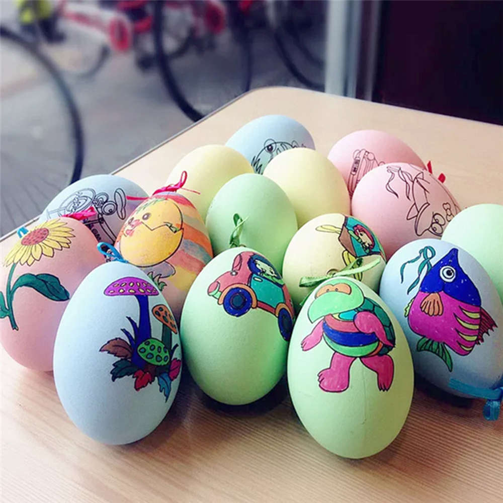 20Pcs/Set DIY Hanging Easter Eggs Painting Artificial Colorful Eggs Plastic Handmade Easter Hunt Egg