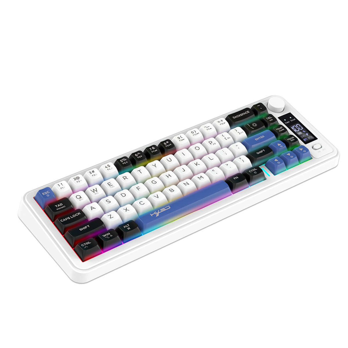 Black - HXSJ L68 Three-Mode Wireless Gaming Keyboard with Display Screen and Multimedia Knob 68-keys