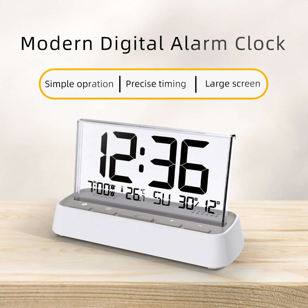 White - 3572 Multifunctional Digital Alarm Clock Large LCD Screen Display Dual Alarm Temperature Hum