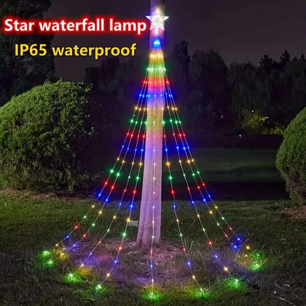 Warm Light - 198 LED Five-Pointed Star Light Waterfall Light Water Trailing Light Christmas Holiday