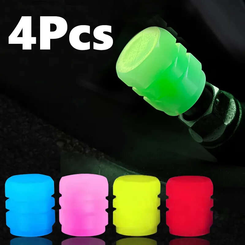 Yellow - 4PC Car Luminous Valve Caps Fluorescent Night Glowing Car Motorcycle Bicycle Wheel Styling