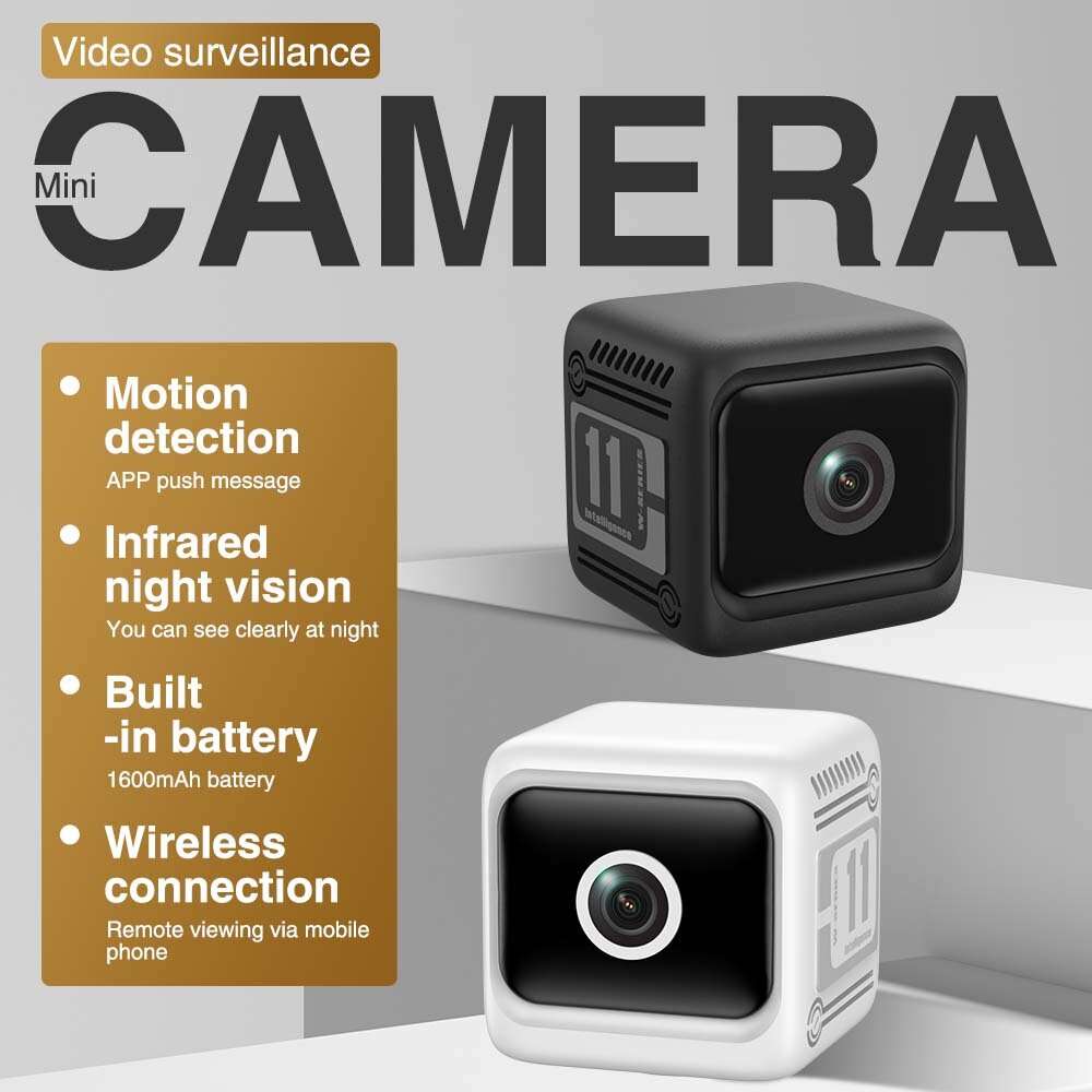 White - 1080p HD Mini Smart Security Camera 130 Wide Angle Infrared Night Vision Wireless WiFi AI Mo