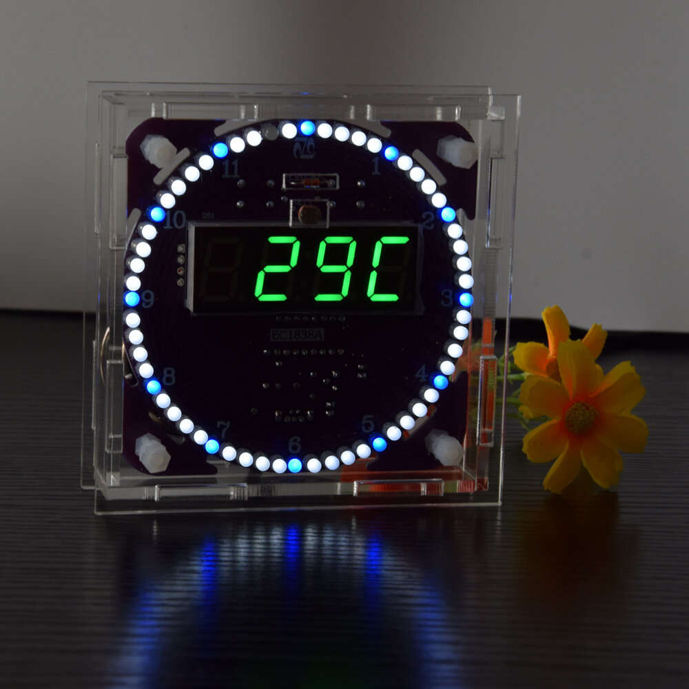 Red Digital Tube + Red & Green LED - Geekcreit DIY DS1302 Light Control Rotation LED Electronic Cloc