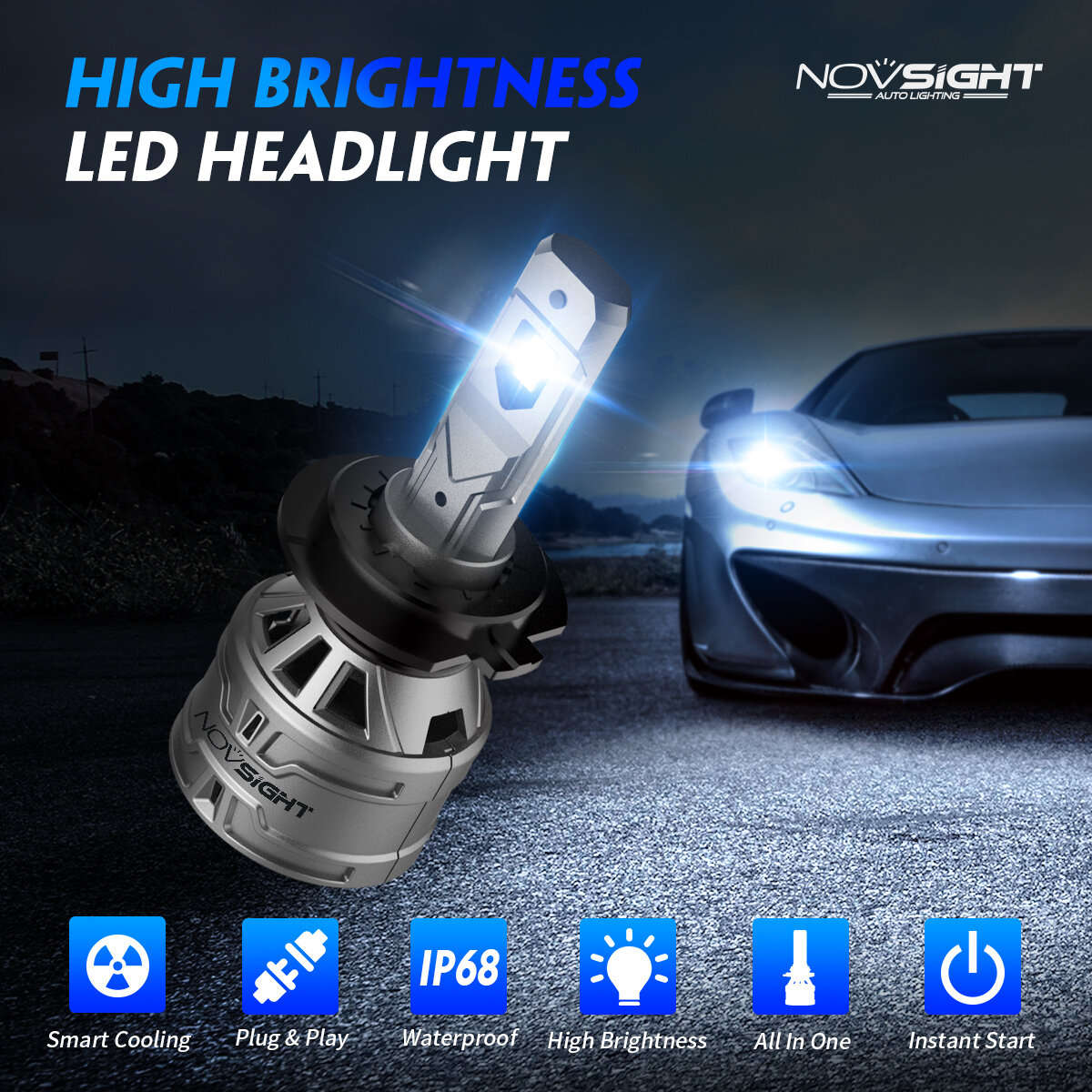 H4 - NOVSIGHT A500-N61 2PCS 13000LM/Pair 6500K Car LED Headlight Bulbs for Lighting Modification Coo