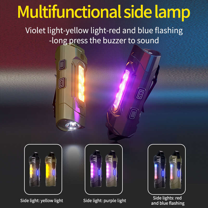 Black - BIKIGHT K220 Mini Keychain Flashlight with UV Violet Light Buzzing Horn USB-C Charging Water