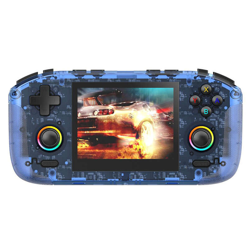 Blue - [128G] RK35H Handheld Game Console Built-in 40000+ Games 3.5-inch IPS Screen RK3326 Quad-Core