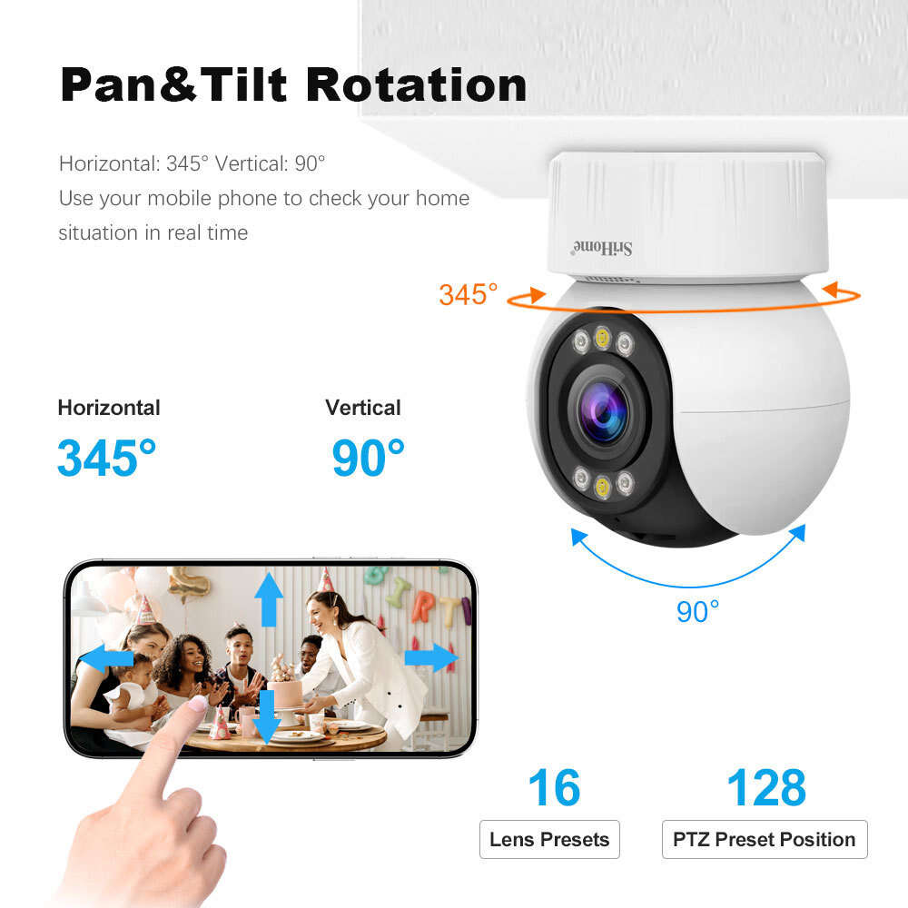 EU Plug - Srihome SH046 4MP 5G WiFi Indoor PTZ Camera 5X Optical Zoom Wireless Auto Tracking Night V