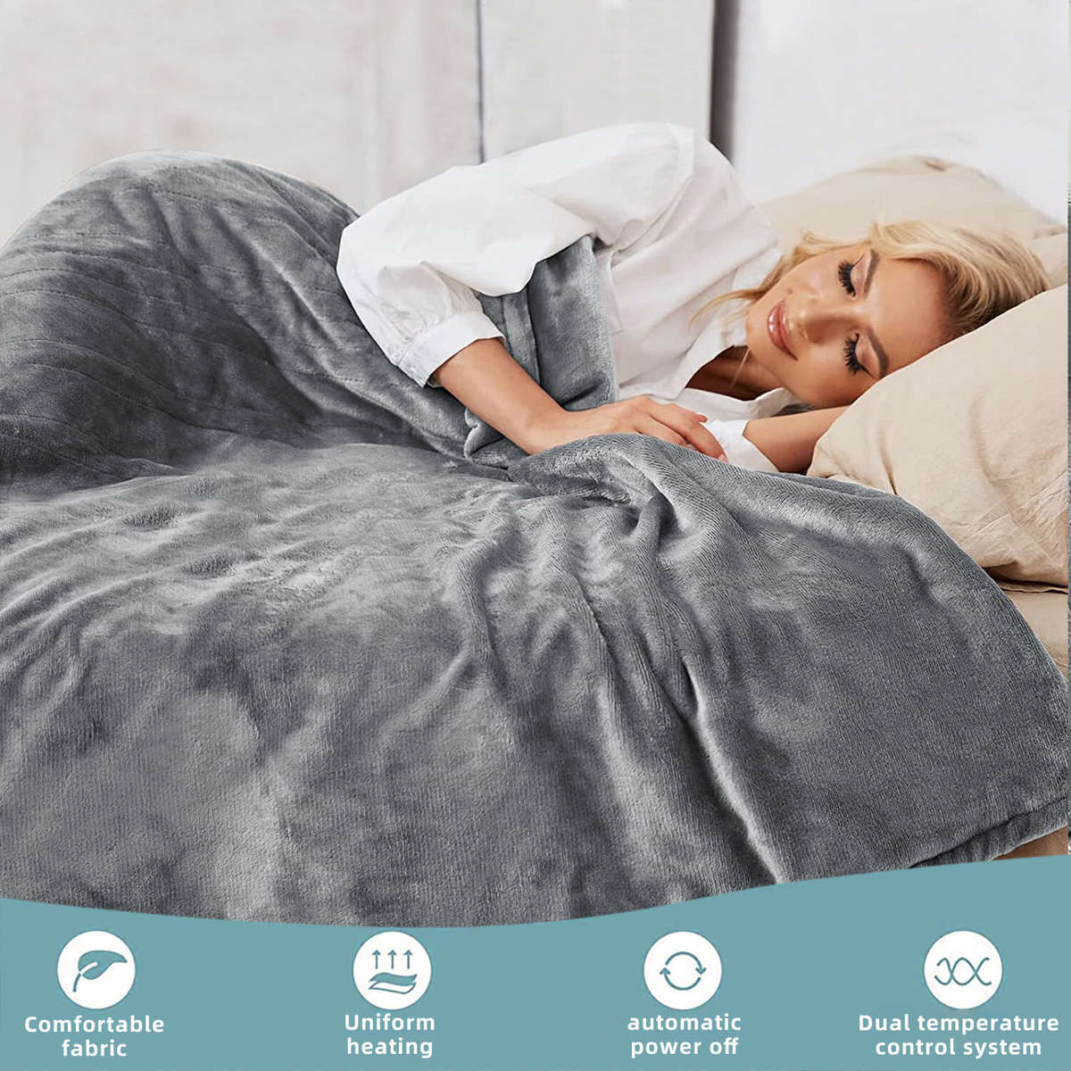 EU Plug - Baban 150*180cm Electric Heated Blanket Heating Bed Blankets Throw with 6 Heating Levels 1
