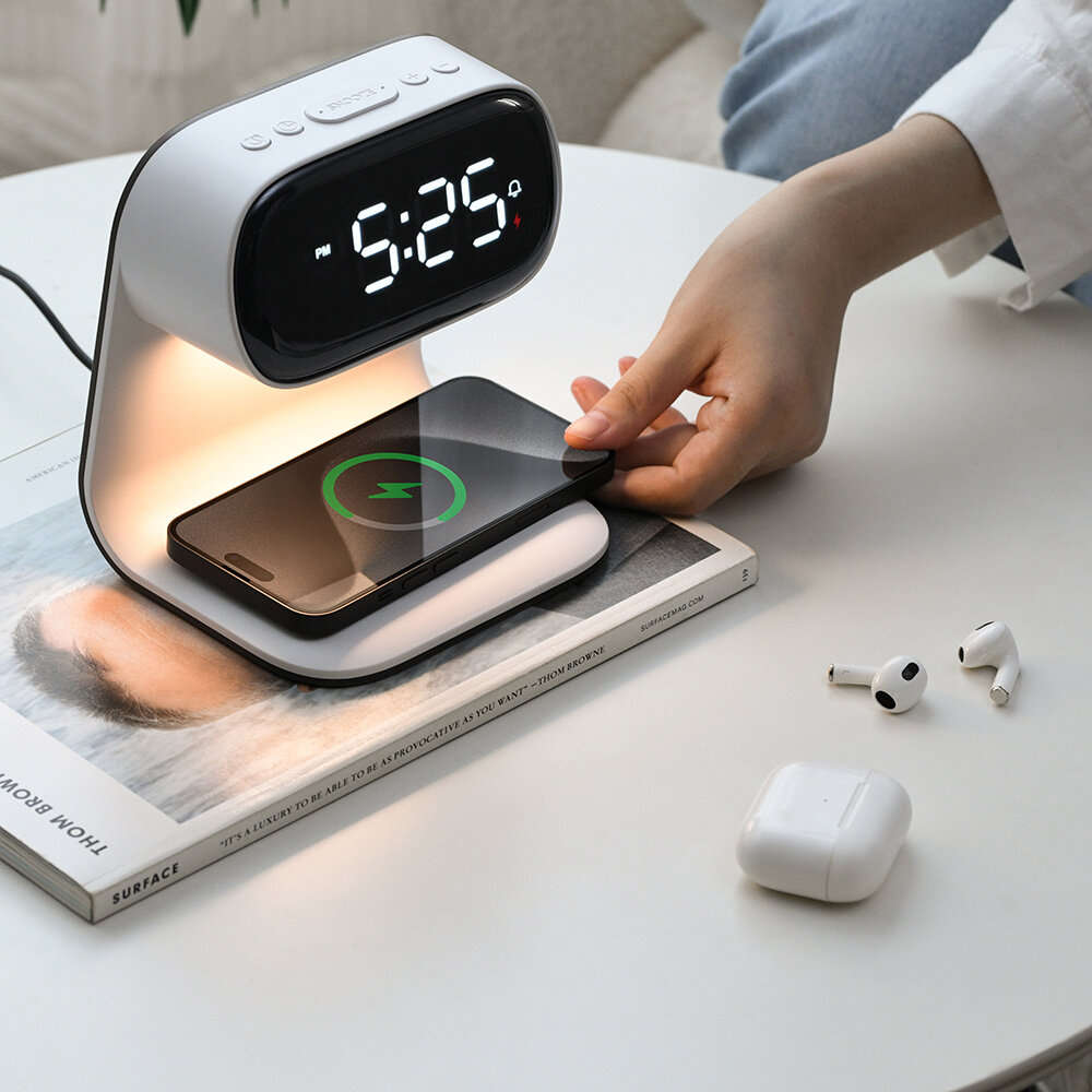 Portable Bedroom Touch Control Bedside Table Lamp Dimmable Digital Alarm Clock Wireless Charging Sta