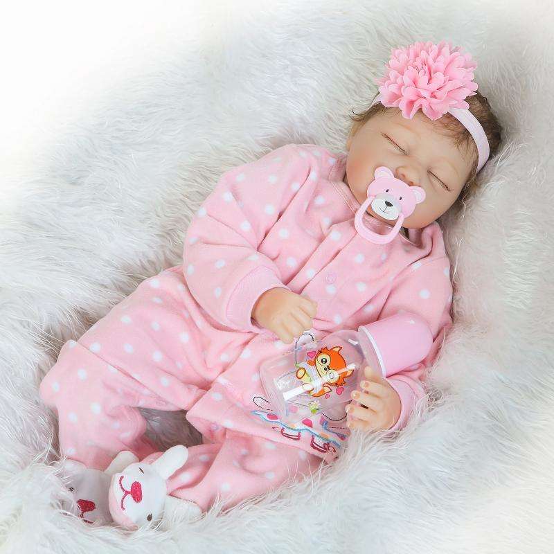 22``Handmade Lifelike Baby Girl Doll Silicone Vinyl Reborn Newborn Dolls Clothes Baby Doll Toy