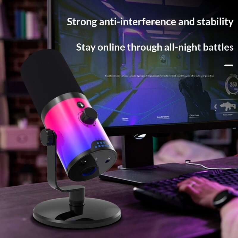 Black - WM16 USB XLR Dynamic Microphone with RGB Lighting DSP Noise Reduction Cardioid Condenser Plu