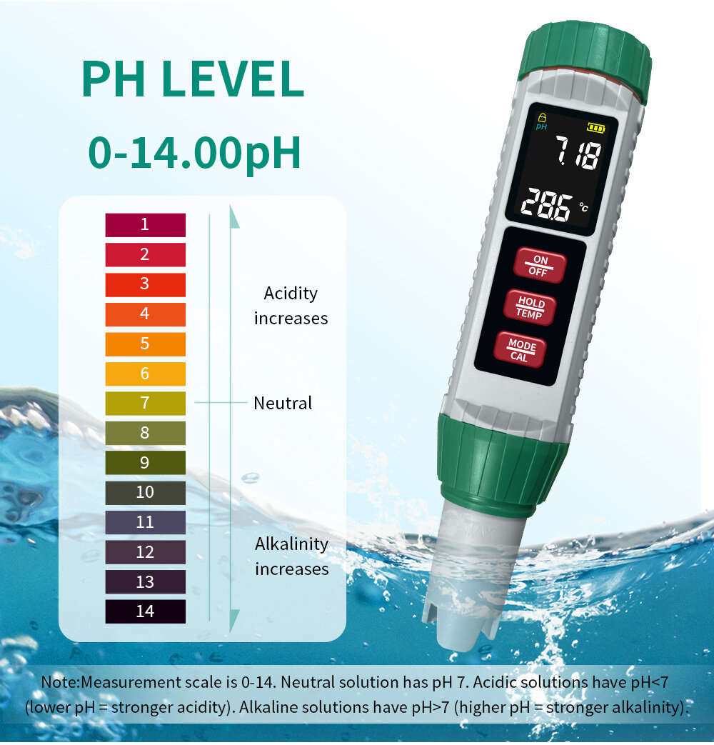Green - 5-in-1 Water Quality Tester MF-X51 pH TDS Salinity EC Temperature Meter Accurate Portable Di