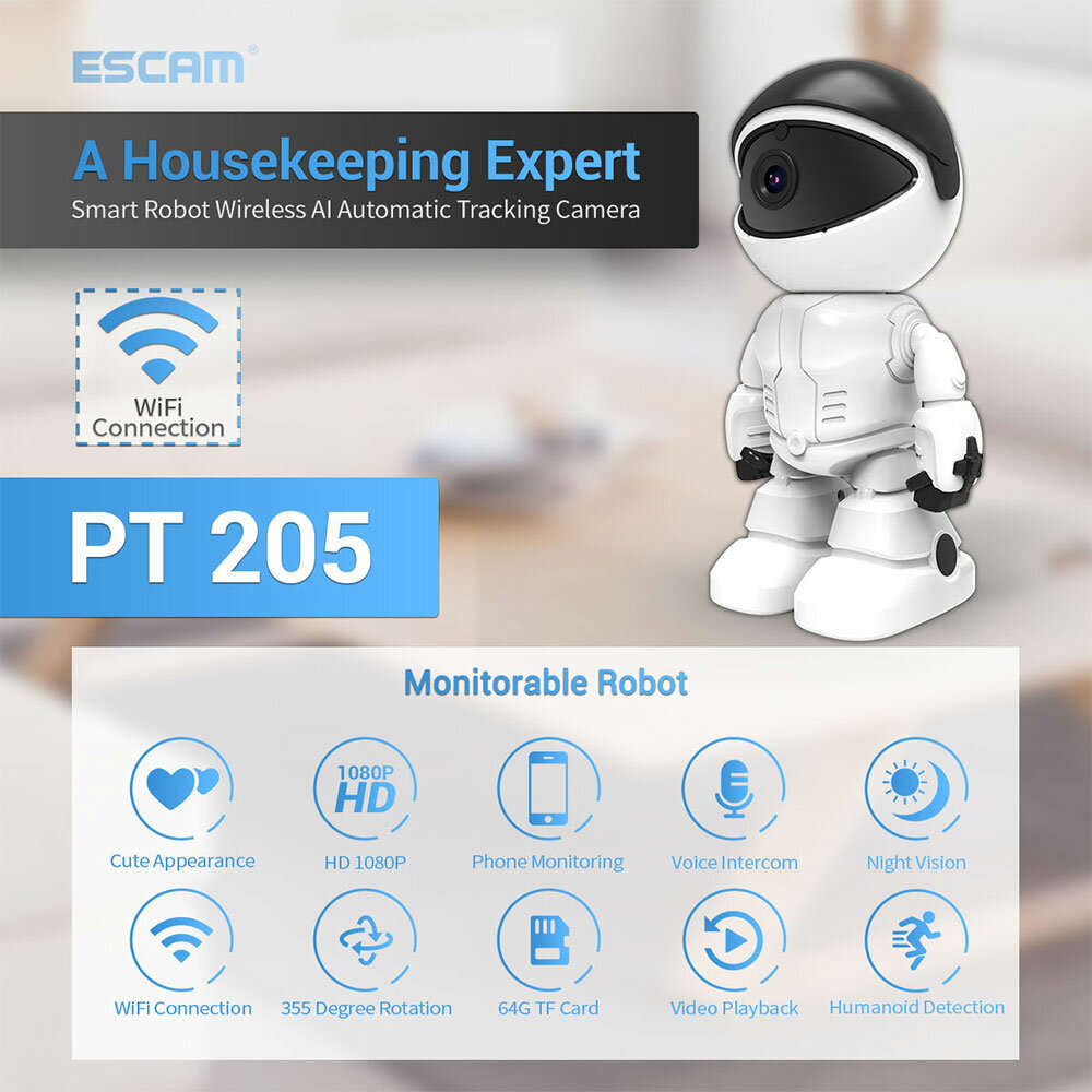 ESCAM PT205 1080P Robot IP Camera Security Camera 360 WiFi Wireless 2MP CCTV Camera Smart Home Video