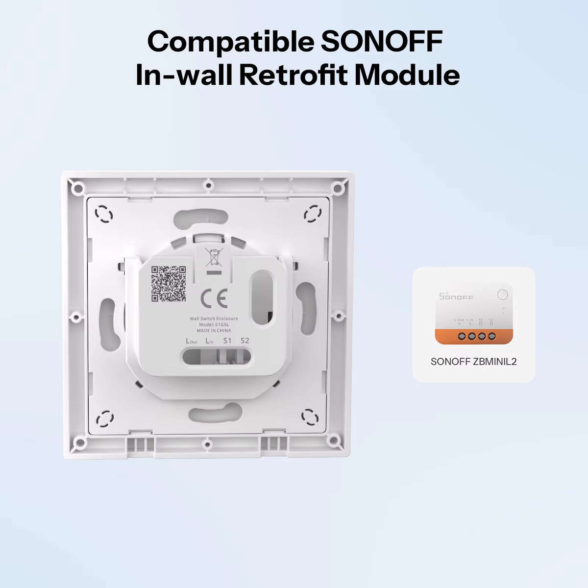 White - SONOFF E1GSL 1-Gang Wall Switch Enclosure No Neutral Wire Required Ultra-Slim PC Material Cl