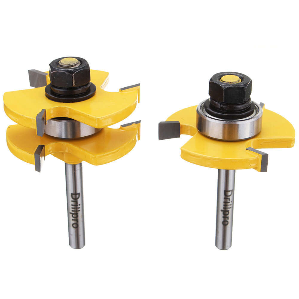 Drillpro 2 pc 6mm 1/4 inch Shank high quality Joint Assembly Router Bit Set T-shape Wood Milling Cut