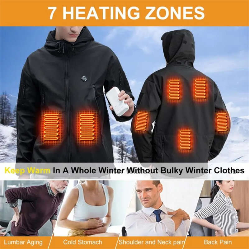 XL - TENGOO Unisex Heated Jacket - 7 Heating Zones, 3-Level Temperature Control, Windbreaker Thermal