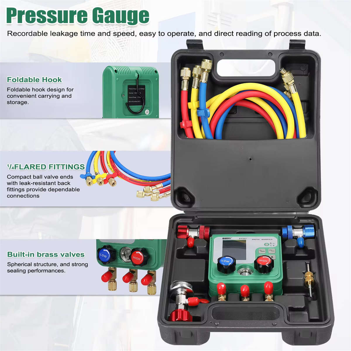 #B - Electronic HVAC Manifold Gauge MT02 Dual Pressure Tester 92 Refrigerants Digital Processing for