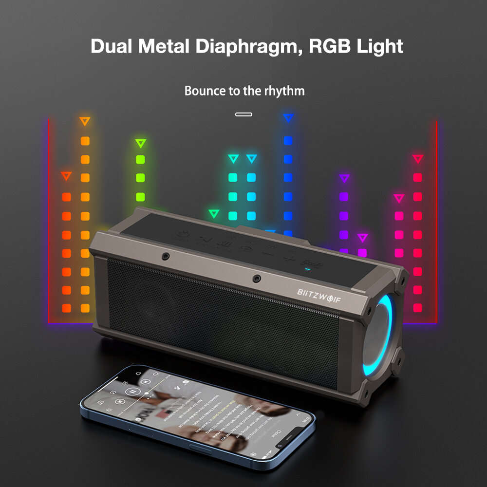 Black - BlitzWolf BW-WA3 100W bluetooth Speaker Portable Speakers Quad Drivers Dual Diaphragm Deep B