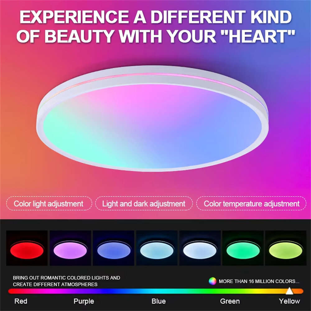 37cm - Elfeland 48W RGB Ceiling Light Remote Control with 16 Million Colors Dimmable Multiple Scene