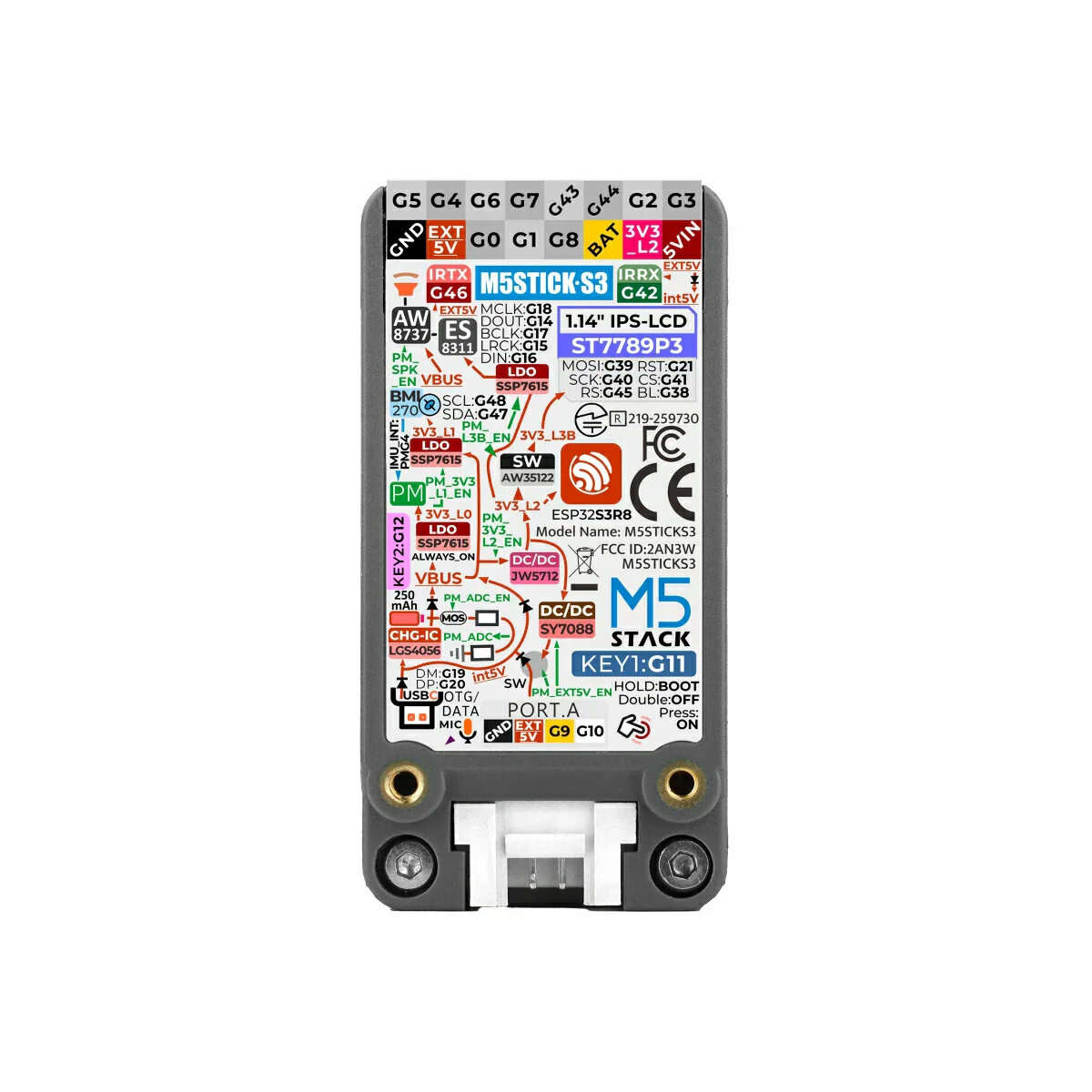 Black - M5StickS3 ESP32-S3 Mini IoT Development Kit Dual-Core Processor 240MHz 8MB Flash 2.4GHz Wi-F