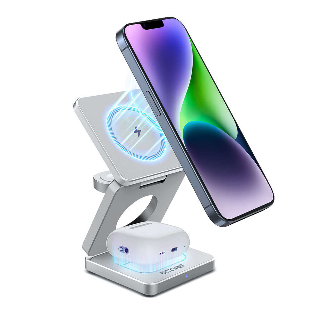 2PCS - BlitzWolf BW-iw30 3-in-1 Foldable Magnetic 15W Wireless Charger Fast Charging Station for iPh