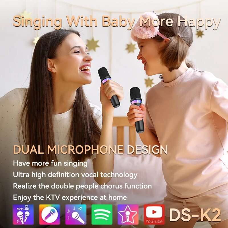 Black - Portable Wireless Karaoke Companion Dynamic Microphone DBL DS-K2 DSP Mixer System Bluetooth