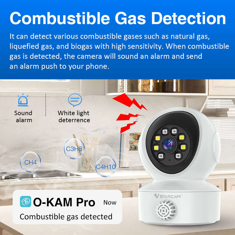 EU Plug - Vstarcam CS49LM 3MP HD Smart Indoor Network Security Camera with Smoke Gas Detector PTZ Co