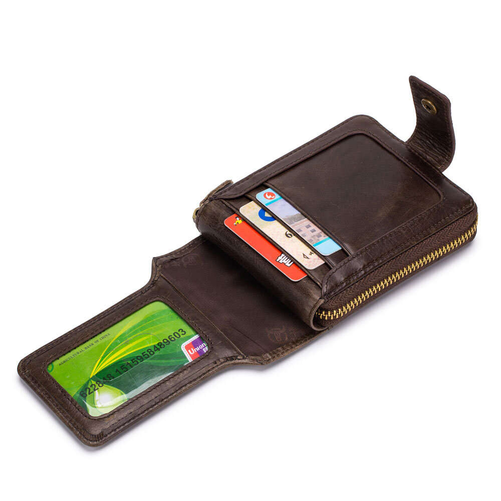 Yellow - BULLCAPTAIN Genuine Leather Mens Wallet RFID Blocking Purse Multifunction Mini Coin Bag Car