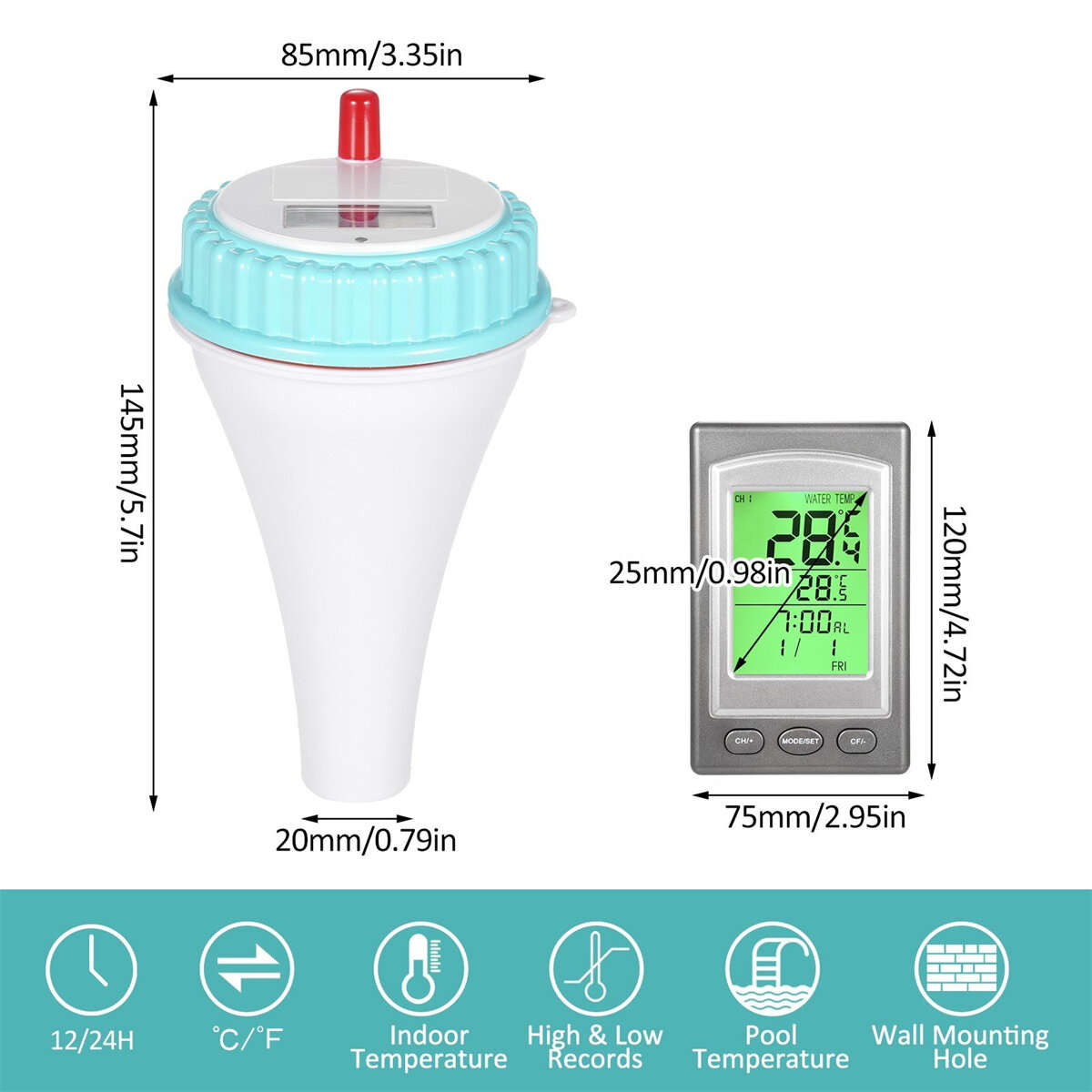 Solar-Powered Wireless Floating Pool Thermometer High Precision Sensor Long-Range Connectivity Easy