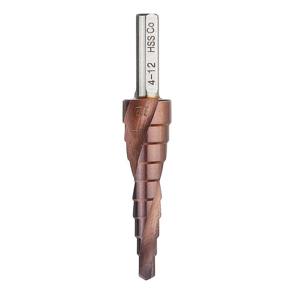 4-32mm - Drillpro HSS-Co M35 Cobalt Step Drill Bit Triangle Shank 4-12/4-20/4-32mm Spiral Flute Step