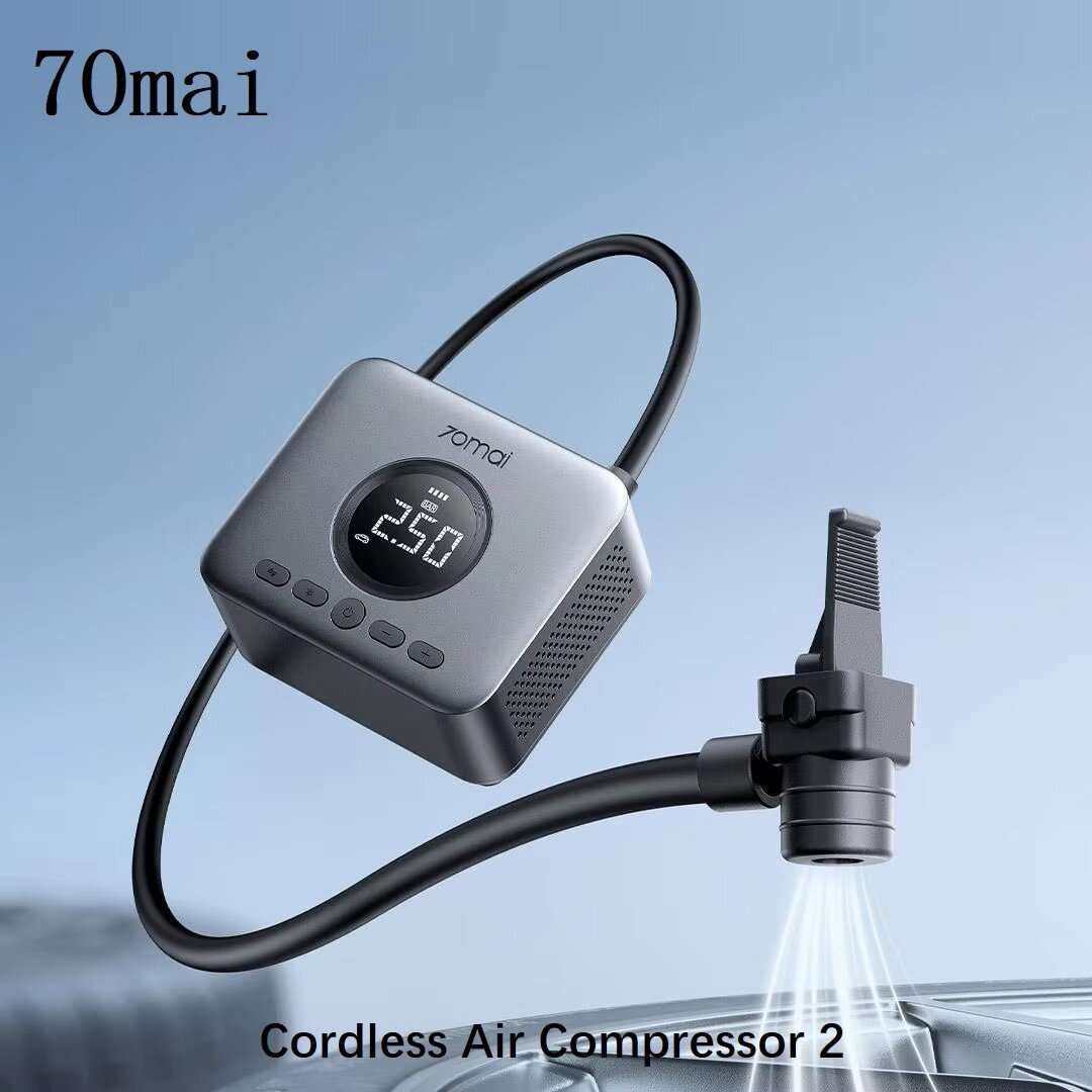 Black - 70mai TP07 Cordless Air Compressor 2 150PSI Tire Inflator Digital Display Portable Wireless