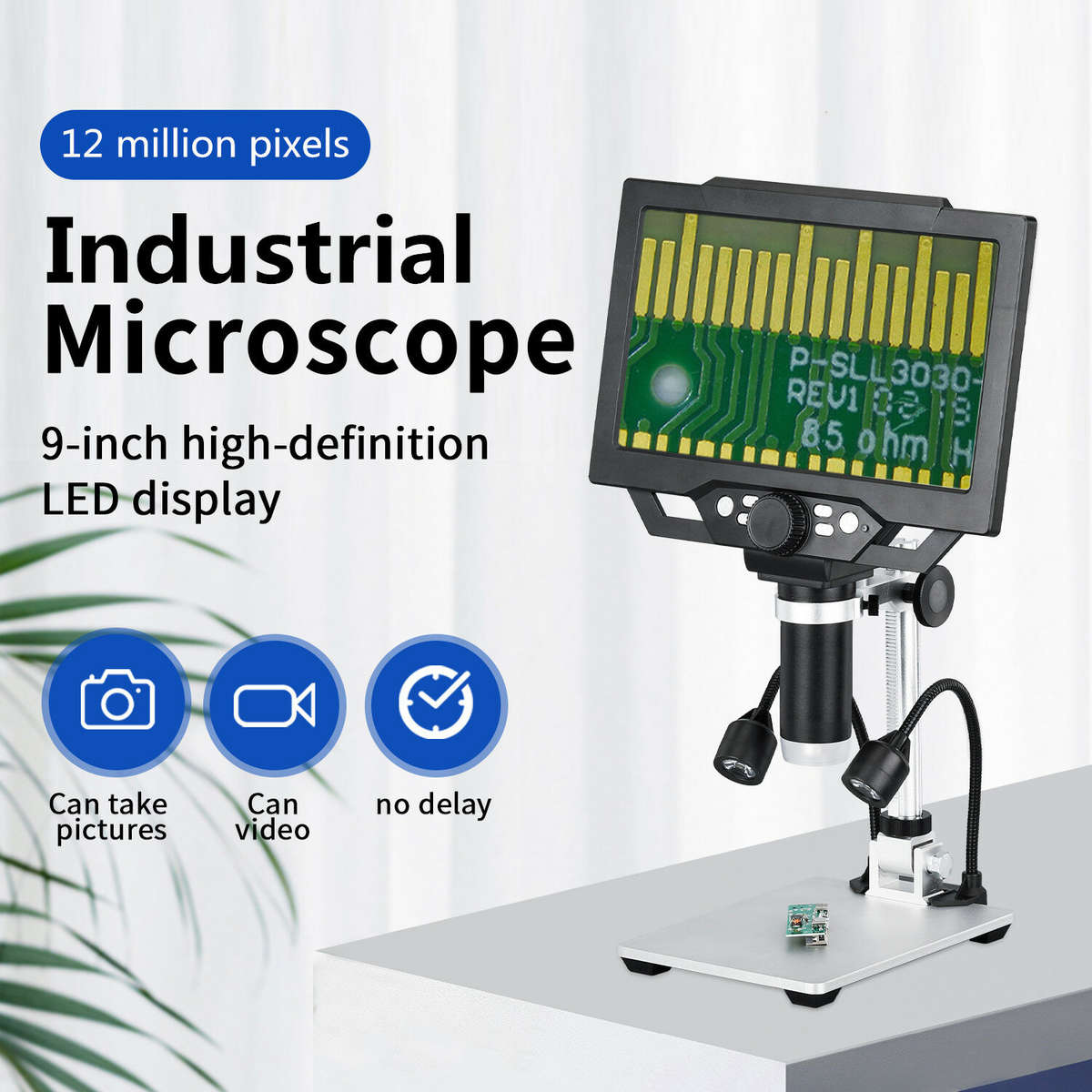 Without Battery - G1600 9 Inches Large Color Screen Digital Microscope HD 12MP Display 1-1600X Conti