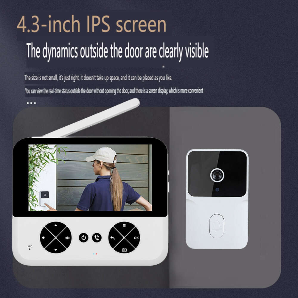 White - M16 Visual Doorbell 4.3-Inch IPS Display HD Camera Infrared Night Vision Wireless Bidirectio