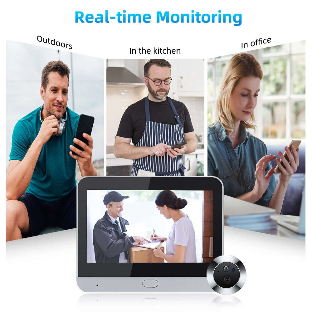Smart Home Tuya 120 Wide Angle Door Peephole Camera 1080P One Way Intercom Video Eye Motion Detectio