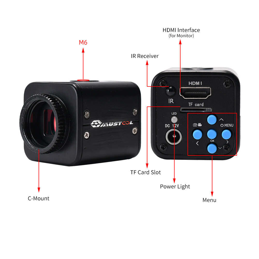 EU Plug - Mustool HY-5199 16MP HDMI Microscope Camera Sony CMOS Sensor 1080P Full HD Output 2K Recor