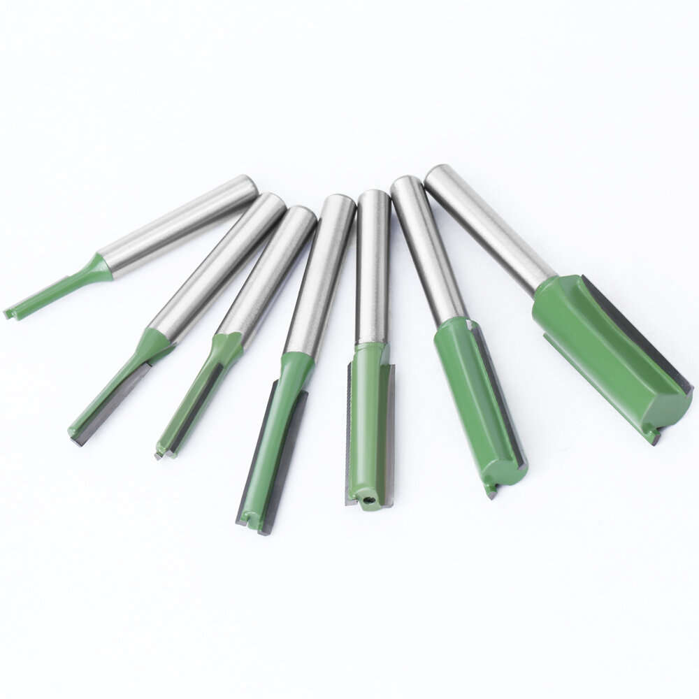 7PCS Straight Cut Router Bit Set Sturdy Tungsten Carbide 1/4" Shank Double Flute Milling Cutting Too