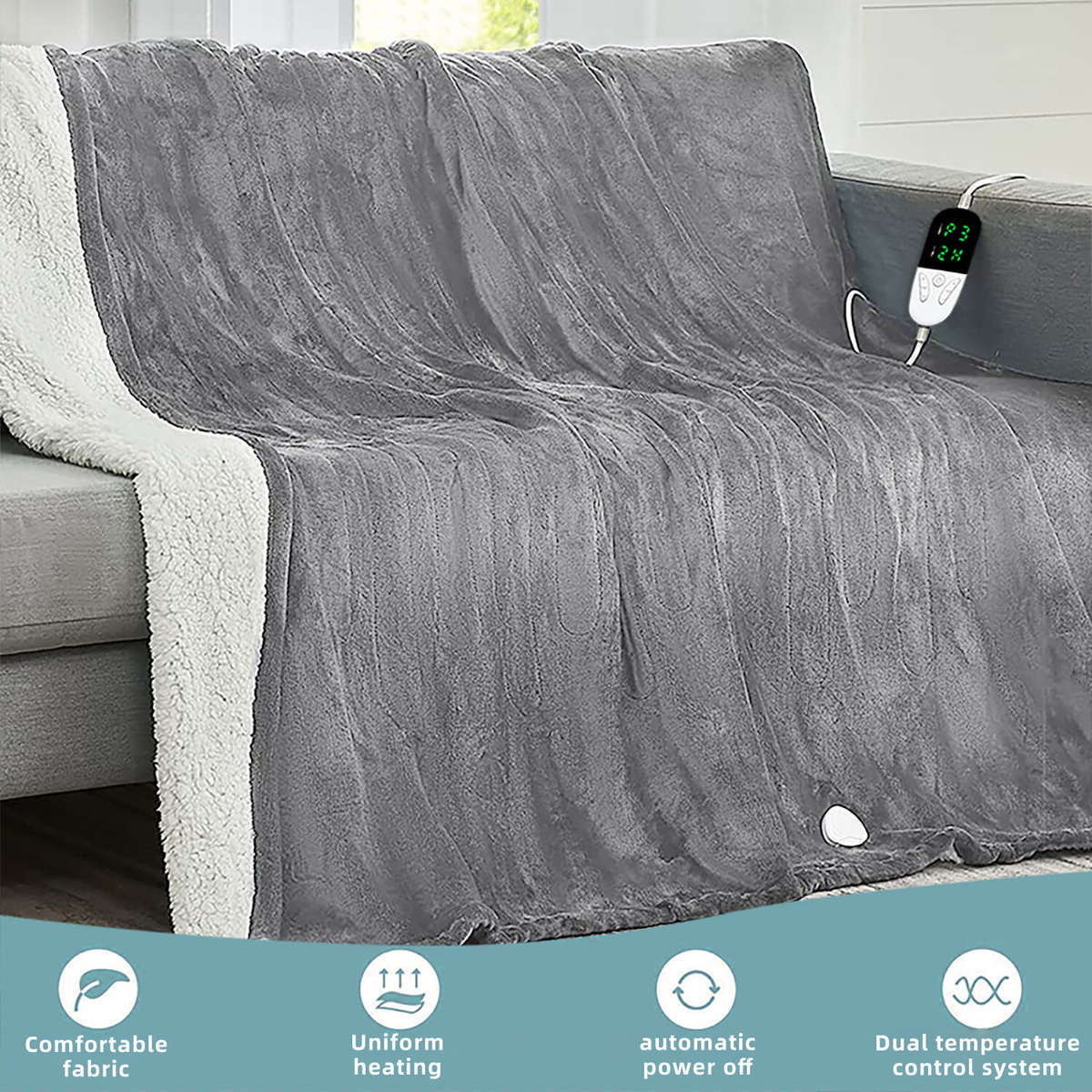 EU Plug - Baban 150*180cm Electric Heated Blanket Heating Bed Blankets Throw with 6 Heating Levels 1
