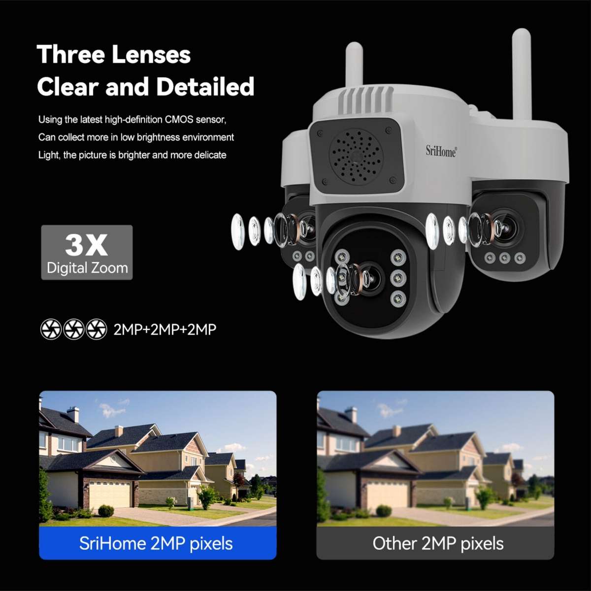 EU Plug - SriHome SH073 6MP 3X Zoom WIFI PTZ Security Camera 360 Coverage Full-Color Night Vision Hu