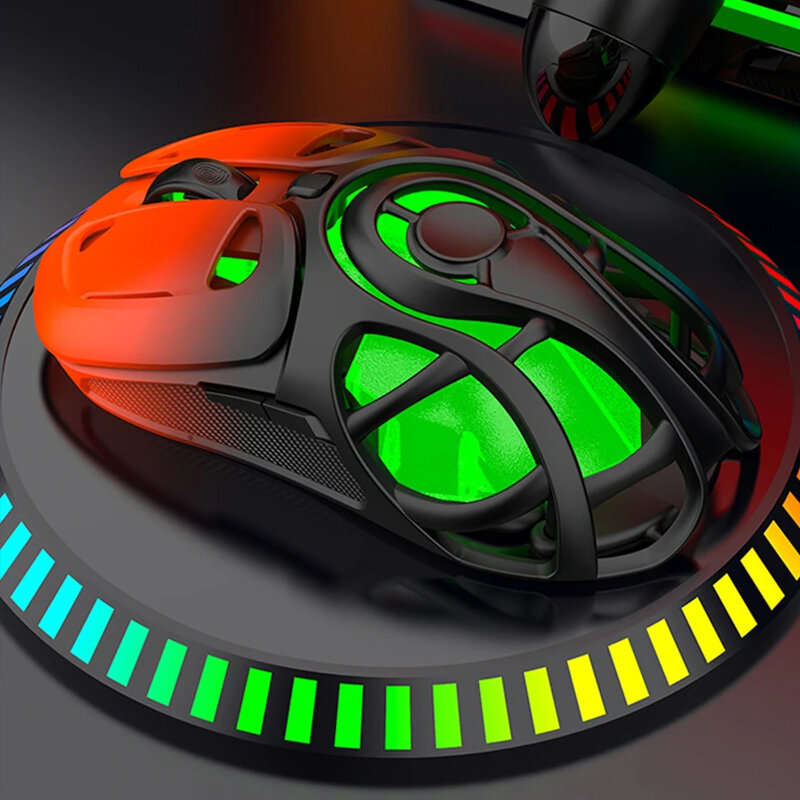 Orange - K-Snake X10 Tri-Mode Wireless Gaming Mouse Hollow Design 10000DPI RGB Lighting 400mAh Batte
