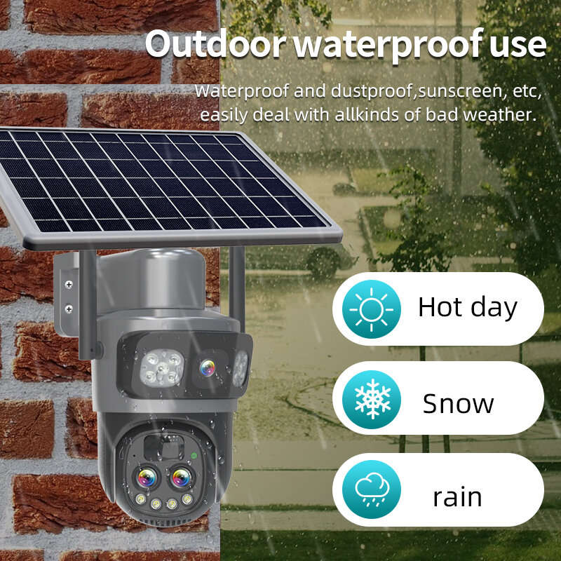 4G EU Version+Flow Card - Guudgo Tri-lens Solar Camera 10X Optical Zoom WIFI 4G Wireless PTZ Color N