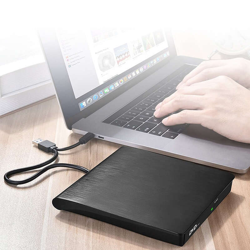 Black - XD020 USB3.0+Type-C 2-in-1 Slim External DVD RW CD Writer Drive Burner Reader Player Optical