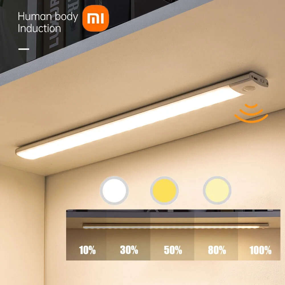 40cm - Motion Sensor Light Rechargeable Night Light Super Thin Tri-Color 10/20/30/40cm Magnetic Adhe