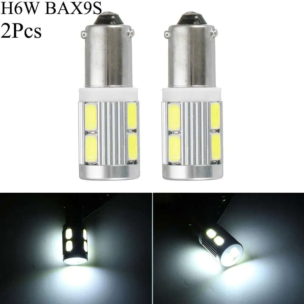 150 - 12V 2PCS High Brightness Width Indicator Light Bulb BAX9S H6W 10 SMD White Light LED Car Side