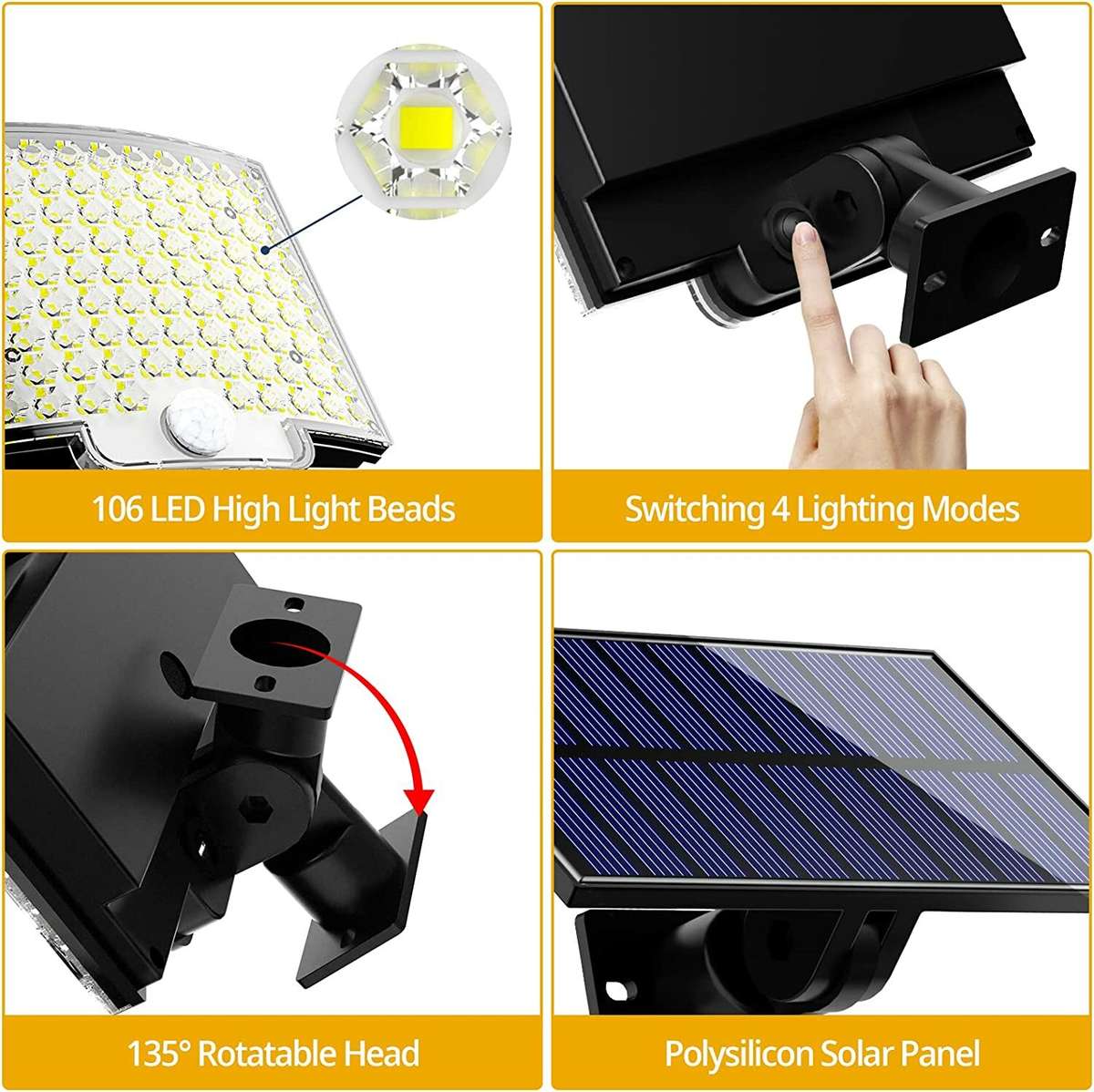 2pcs - Elfeland Solar Light Outdoor 106 LED Super Bright Motion Sensor Solar Strong Power LED Garden